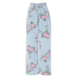 バラプリントワイドデニムパンツ