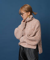 トリコロールヤーンハイネックニット