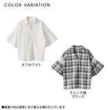 袖レース切替スキッパーブラウス