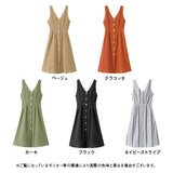 バックリボンフロントボタンノースリワンピース