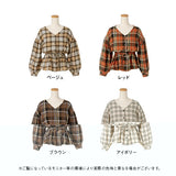 チェックドロストVネックブラウス