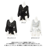 ビジューボタンウエストリボンブラウス