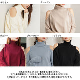 カットショルダータートルネックニットトップス