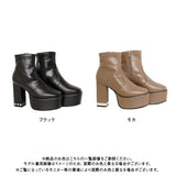 ビジューヒールスクエア美脚ショートブーツ