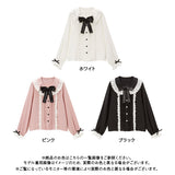 コットン刺繍レース丸襟ブラウス