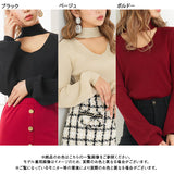 バックリボンリブニットトップス