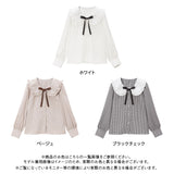 リボン付ガーリー丸襟ブラウス