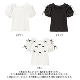 ダブルリボンオープンパフ袖カットソー