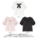 【メール便】リボンビジューフリル襟ブラウス