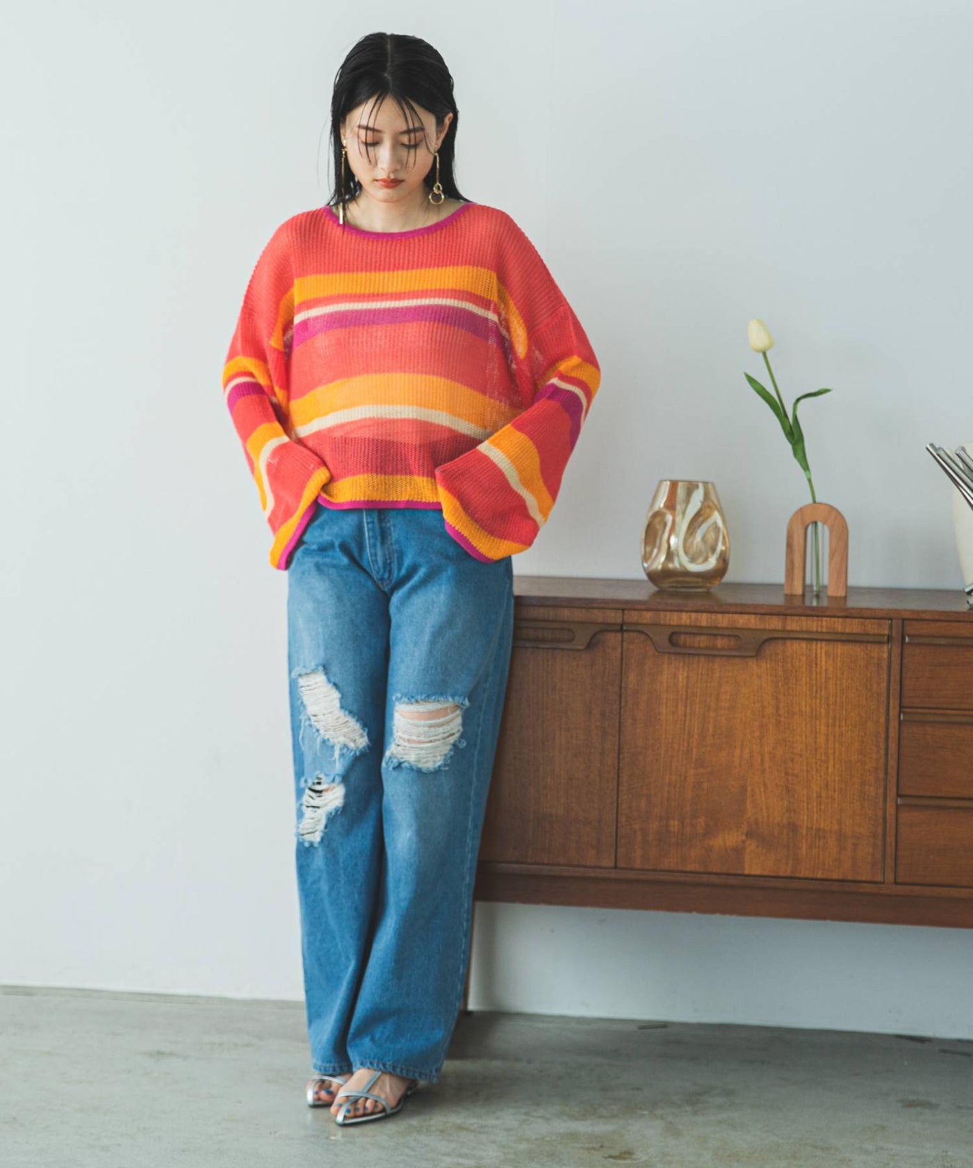 カラフルボーダーシアーサマーニット – レディースファッション通販の