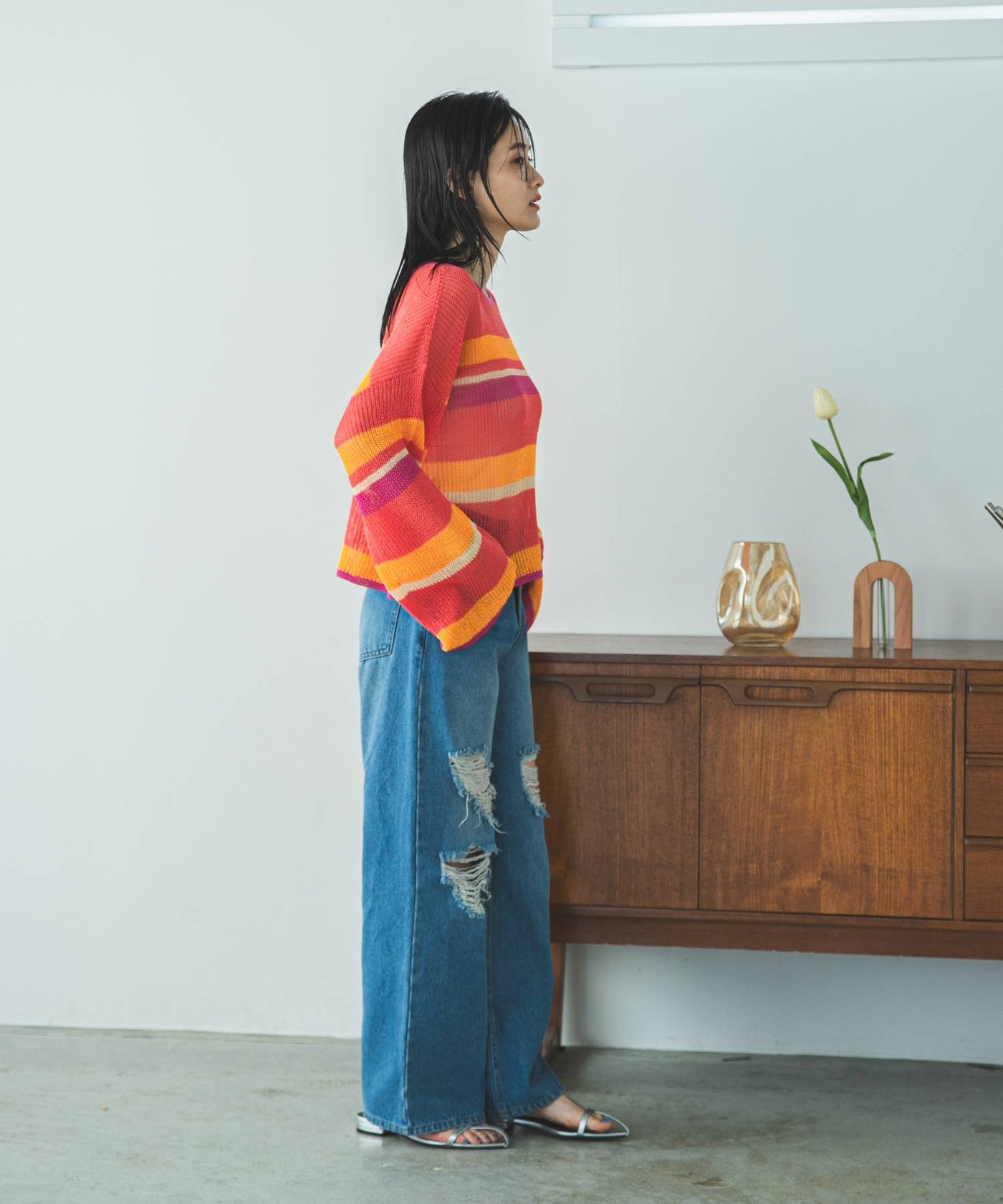 カラフルボーダーシアーサマーニット – レディースファッション通販の