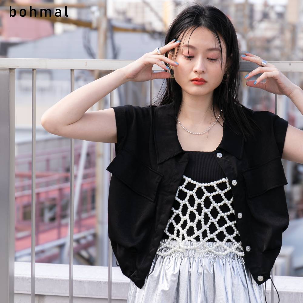 メール便】サテンジョーゼットクロップドベスト – レディース