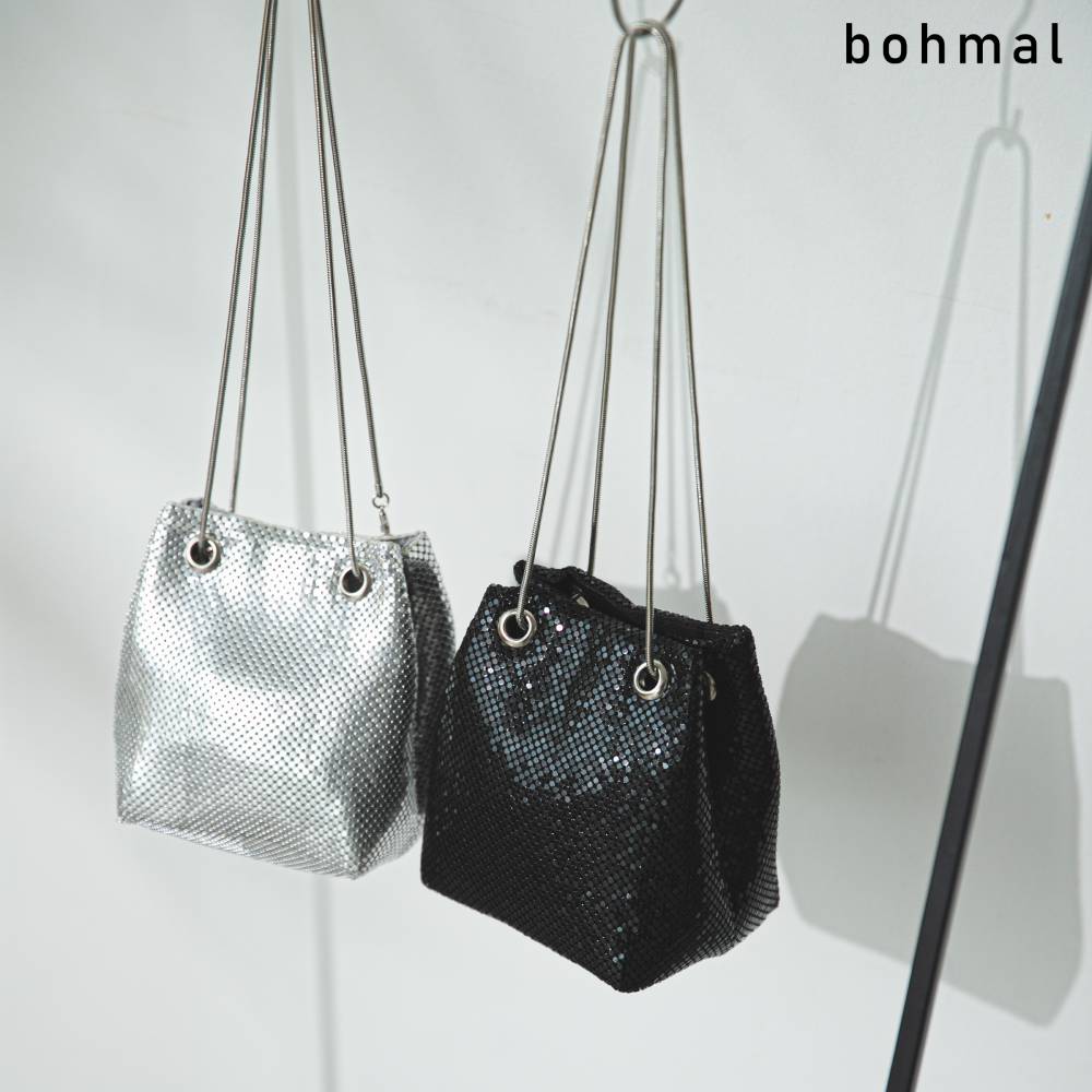 スパンコールバッグ　ショルダー　シルバー セール】sequins chain shoulder bag／スパンコール巾着ショルダーBAG
