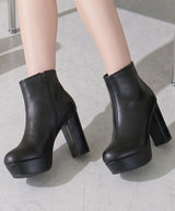10.5cmチャンキーヒール最強美脚ショートブーツ