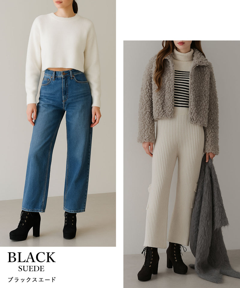 【予約　12/2発送 ブラックのみ】10.5cmヒール最強美脚レースアップショートブーツ【大きいサイズ有】