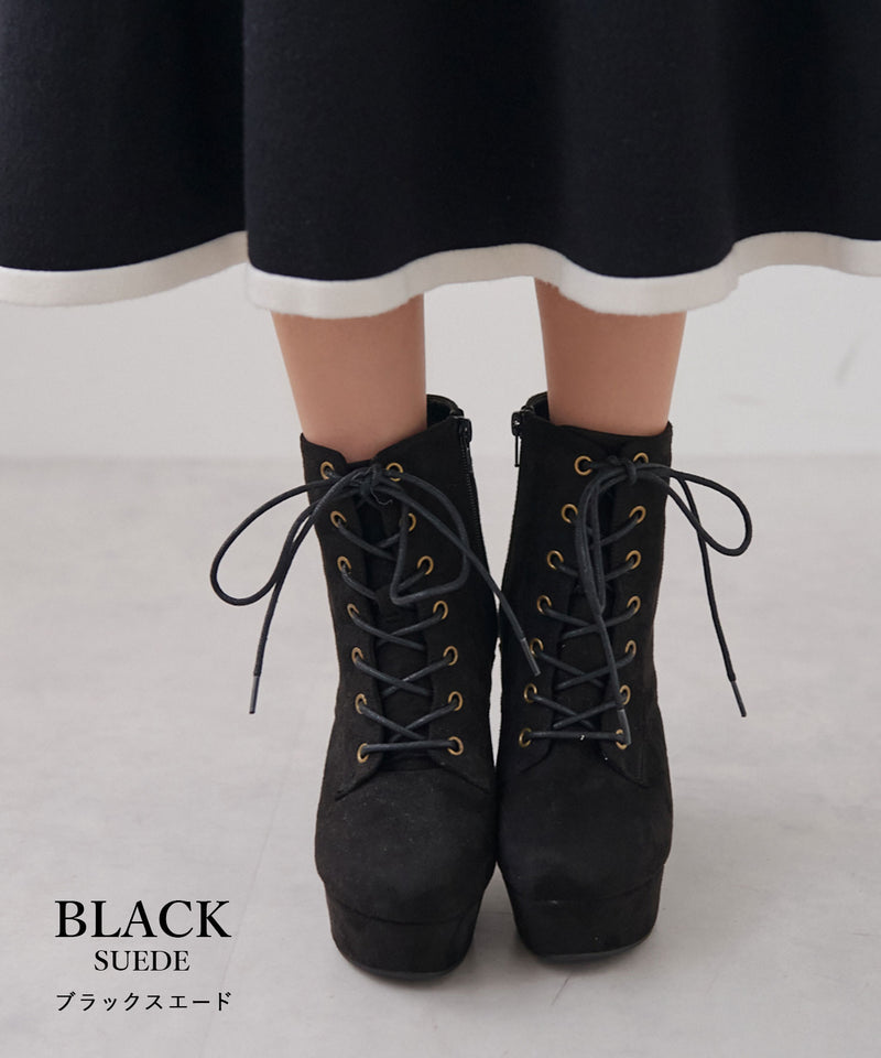 【予約　12/2発送 ブラックのみ】10.5cmヒール最強美脚レースアップショートブーツ【大きいサイズ有】