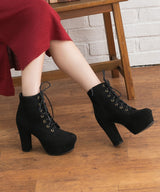 【予約　12/2発送 ブラックのみ】10.5cmヒール最強美脚レースアップショートブーツ【大きいサイズ有】