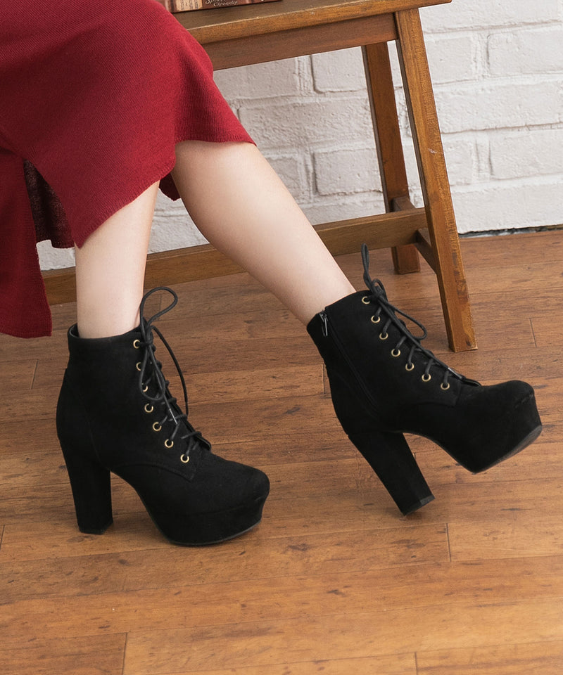 【予約　12/2発送 ブラックのみ】10.5cmヒール最強美脚レースアップショートブーツ【大きいサイズ有】