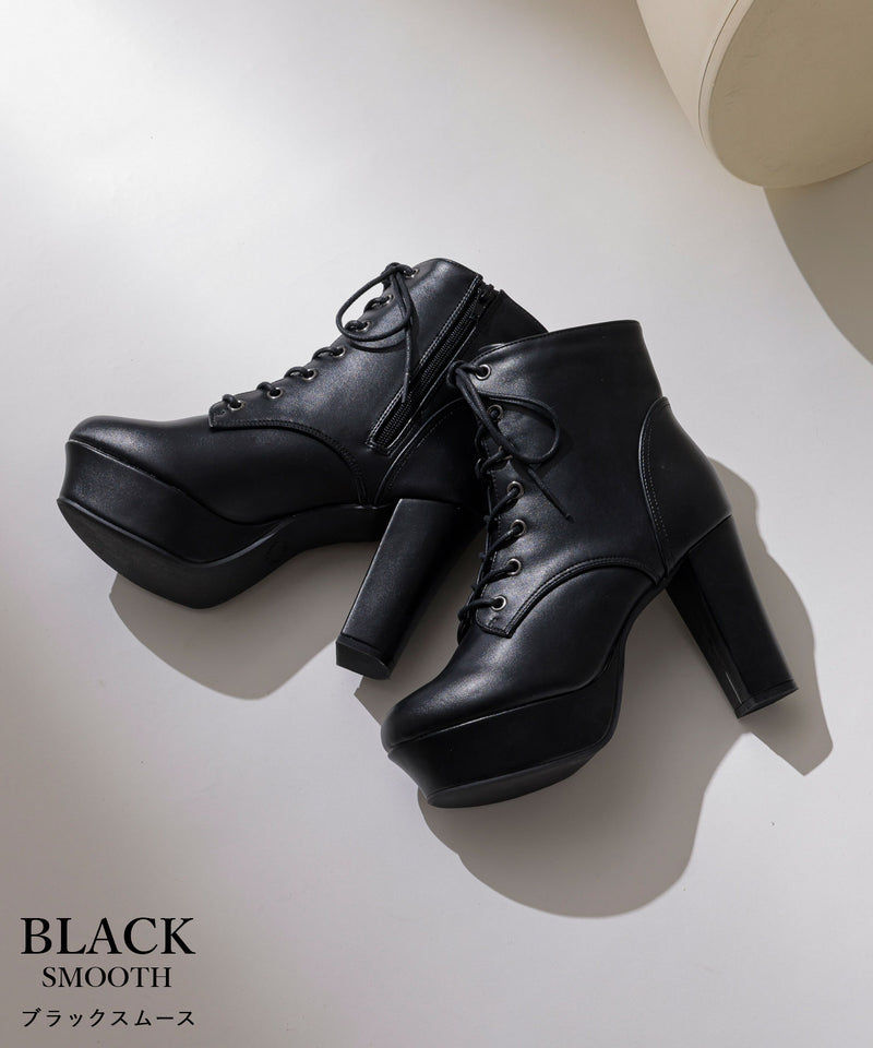 【予約　12/2発送 ブラックのみ】10.5cmヒール最強美脚レースアップショートブーツ【大きいサイズ有】