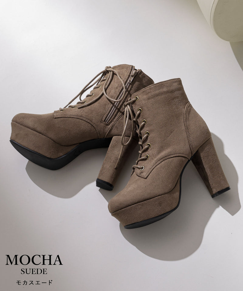 【予約　12/2発送 ブラックのみ】10.5cmヒール最強美脚レースアップショートブーツ【大きいサイズ有】