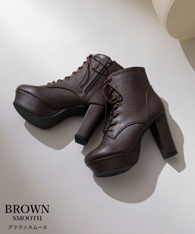 【予約　12/2発送 ブラックのみ】10.5cmヒール最強美脚レースアップショートブーツ【大きいサイズ有】