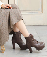 【予約　12/2発送 ブラックのみ】10.5cmヒール最強美脚レースアップショートブーツ【大きいサイズ有】