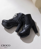 【予約　12/2発送 ブラックのみ】10.5cmヒール最強美脚レースアップショートブーツ【大きいサイズ有】