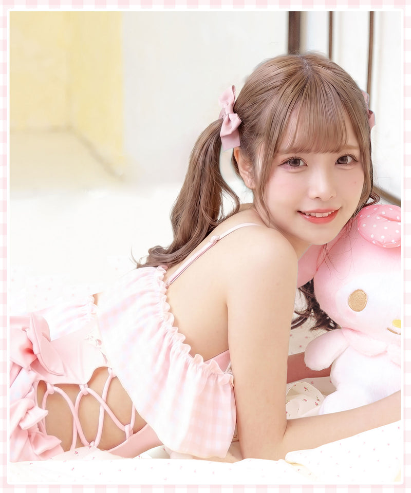 夢展望 DEARMYLOVE マイメロディ 水着 6/16 12:00再販】【海外発送不可】マイメロディレースアップワンピース