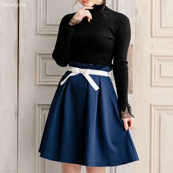 ウエストリボンタックフレアスカート