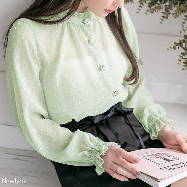 ドビードットデザインボタンシアーシャツ