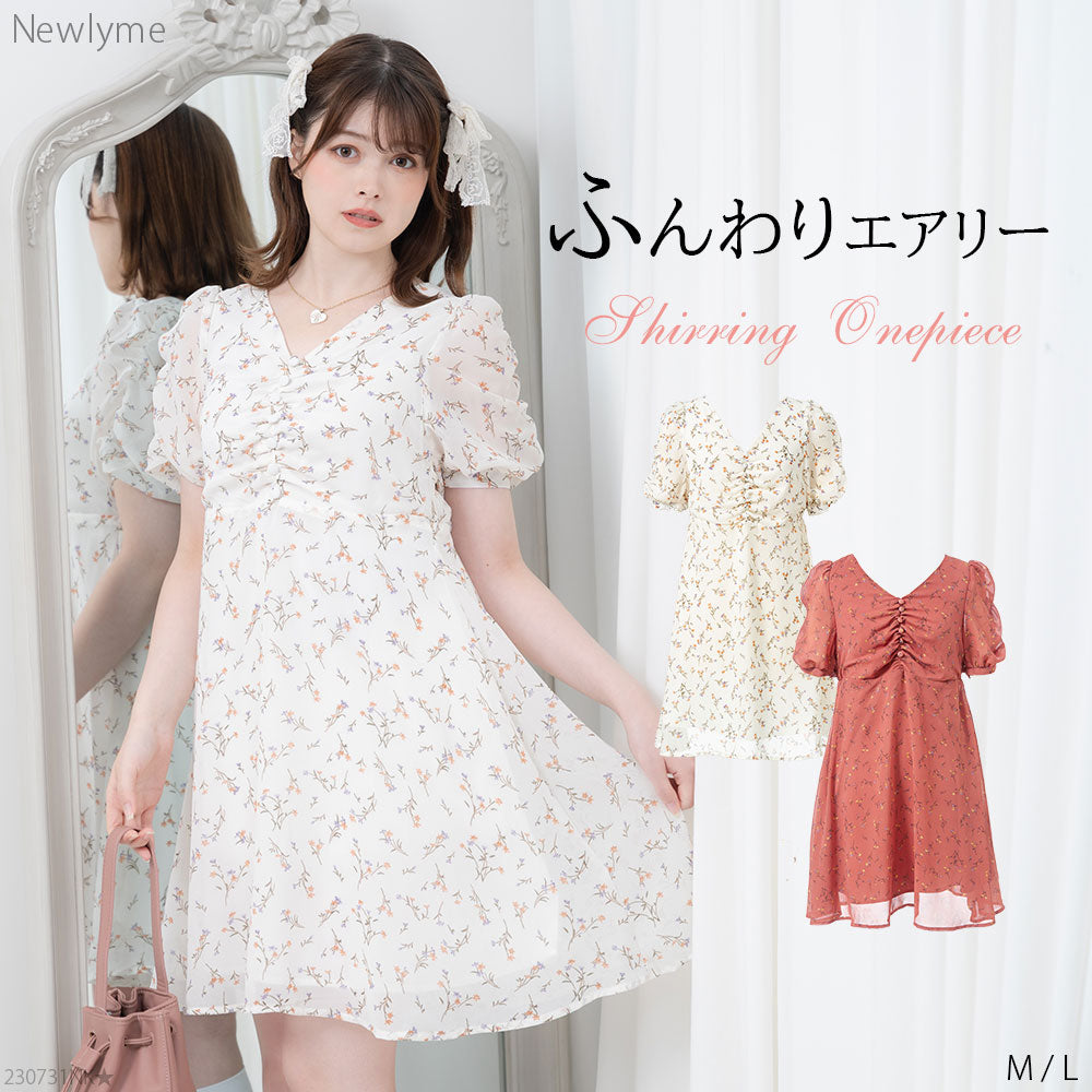 メール便】花柄シャーリングワンピース – レディース