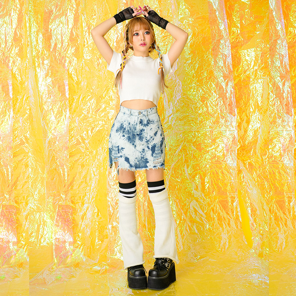 クラッシュケミカル&タイダイデニムミニスカート – レディース