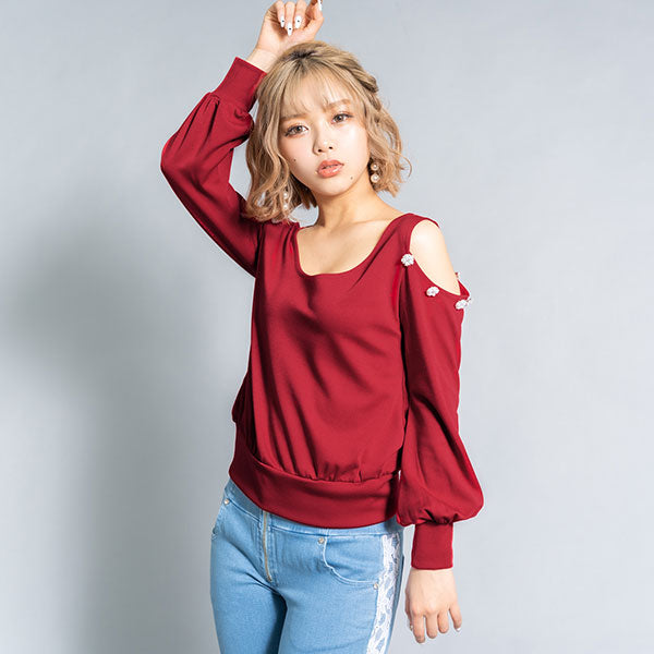 肩開きビジュー2WAYカットソートップス – レディースファッション通販