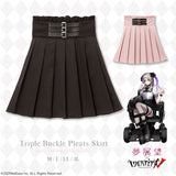 3連バックルベルトプリーツスカート