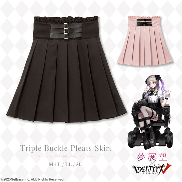 3連バックルベルトプリーツスカート