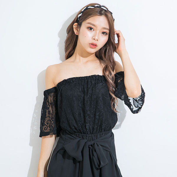 レース重ねパールリボンお嬢様ワンピース – レディース