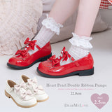 ハートパールダブルリボンパンプス