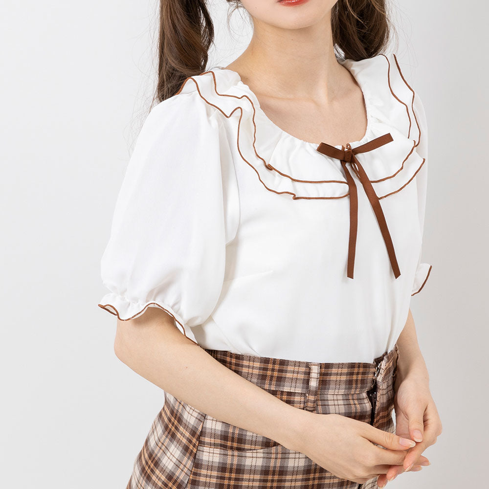 ワンダフルワールド ローンピコフリルブラウス　茶 ロワールの葡萄園」3.0刺繍襟ブラウス【8/4まで】 送料無料！ | GIRLISM