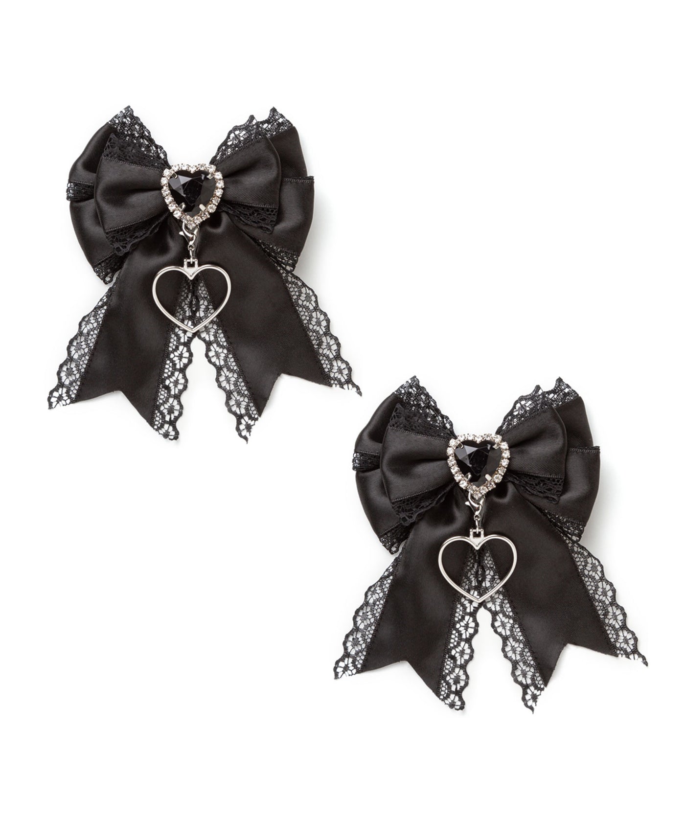 キラキラハートビジュー2個セットリボンクリップ – レディース