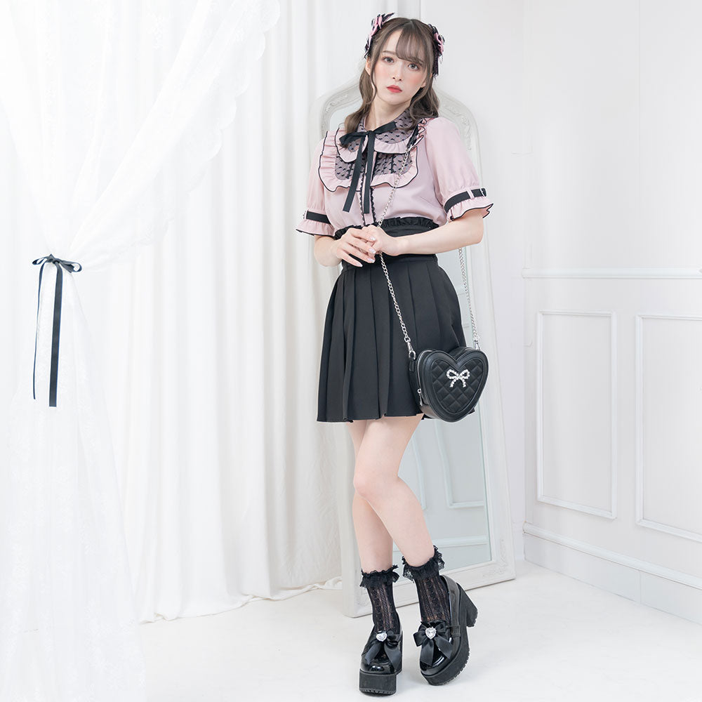 ハートドットチュール重ねバックルブラウス – レディースファッション