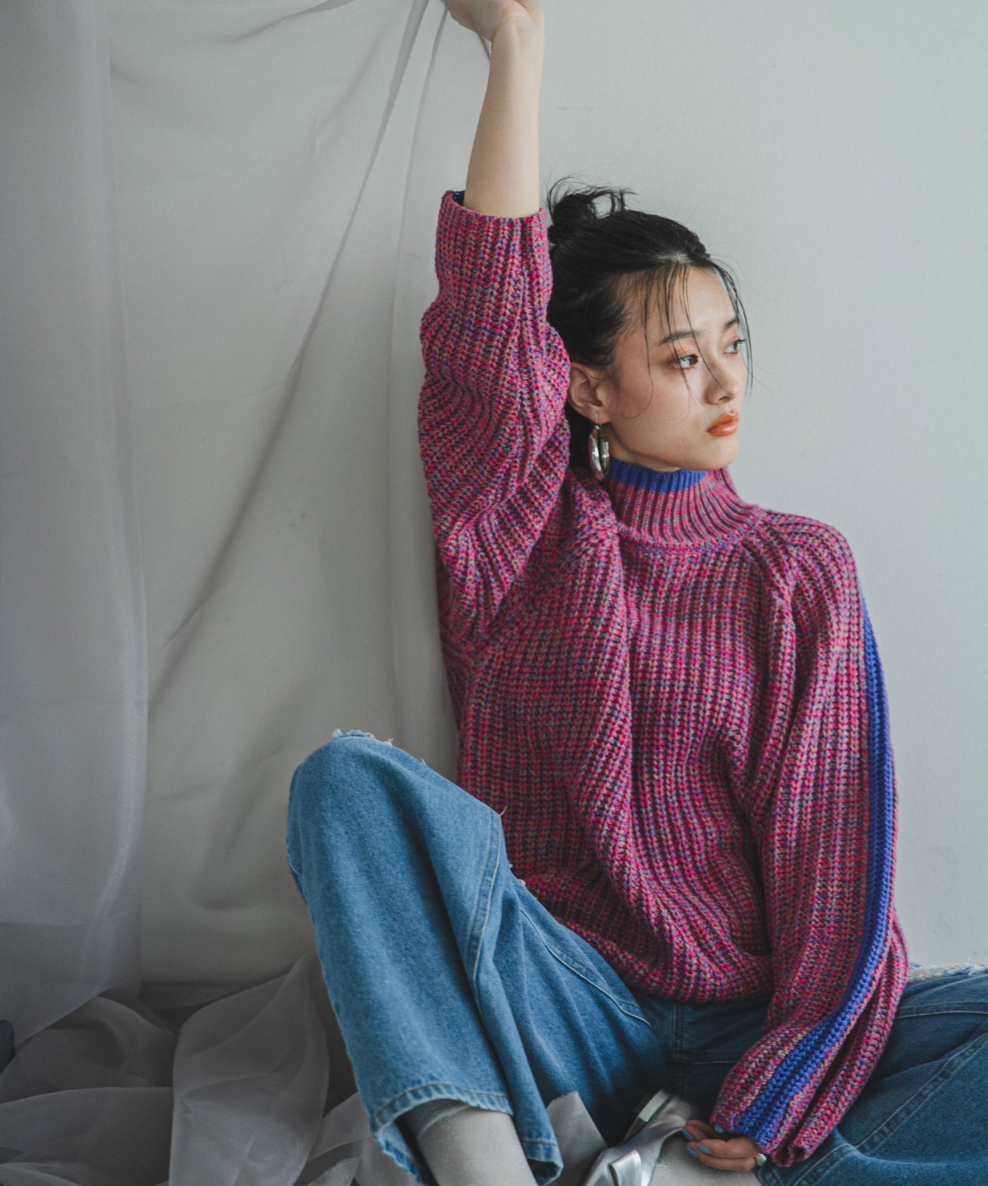 袖ラインニット CHIC STYLE（シックスタイル） ニット セーター 袖ラインVネックニット