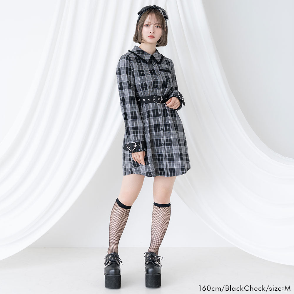 バーバリー チェック柄 フリル シャツワンピース 黒 ホースロゴ ベルト欠品 バーバリー チェック柄 フリル シャツワンピース 黒 ホースロゴ