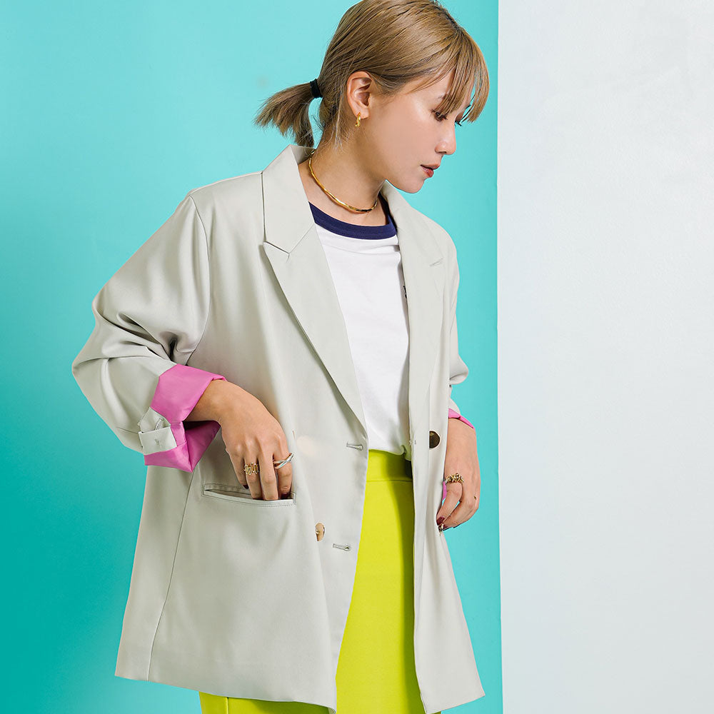 Arpege story Wジャケットコート グレー×ピンク 25SS✨ タグ付き