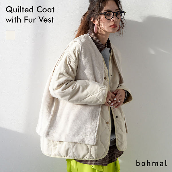 ファーベスト付きキルティングコート