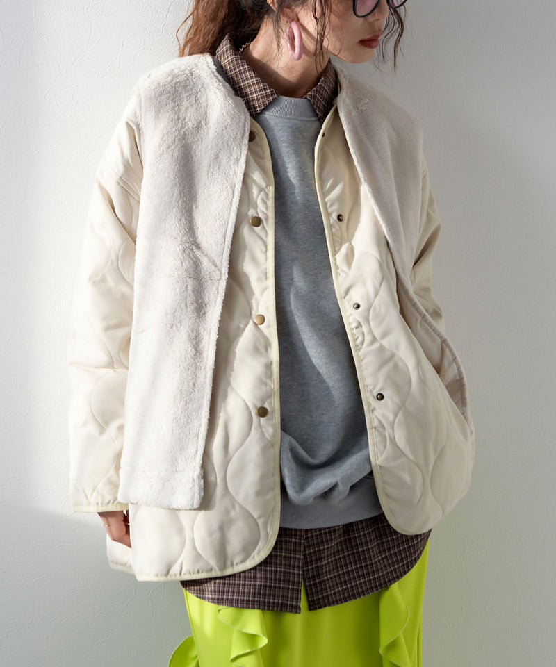 ファーベスト付きキルティングコート