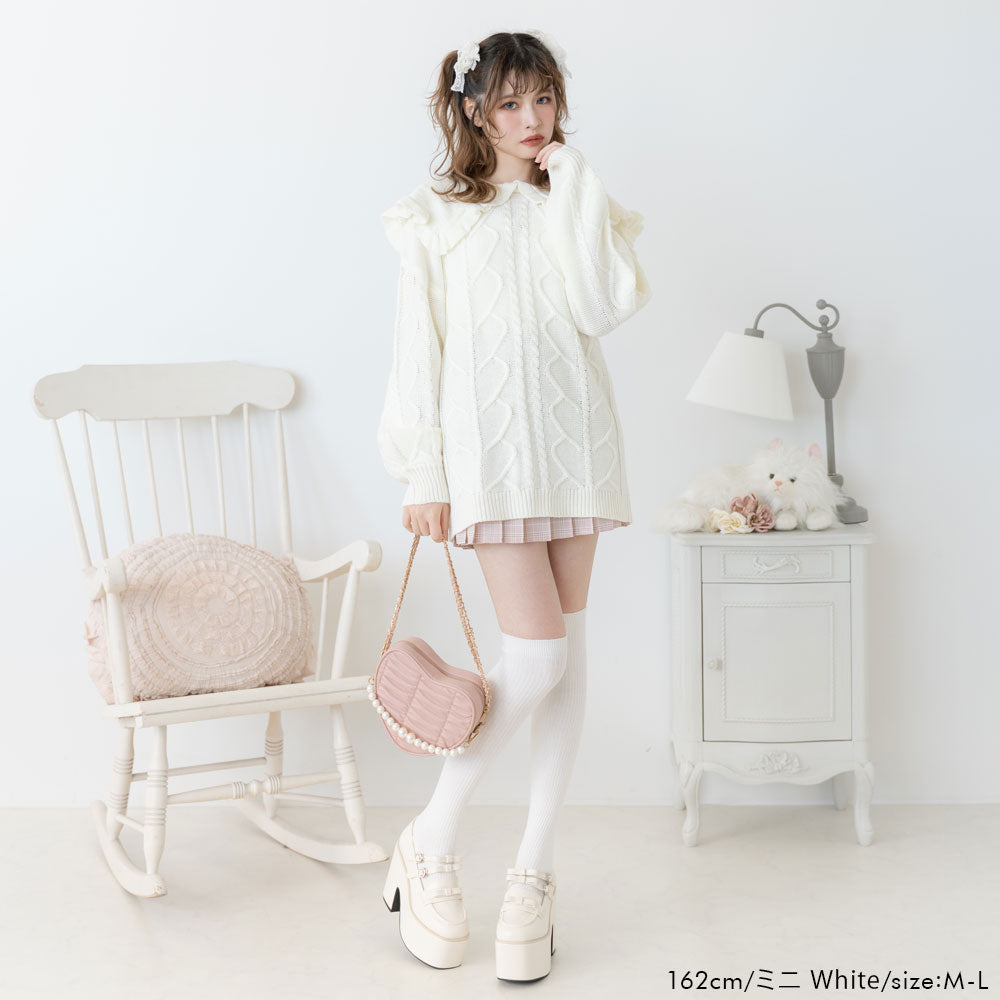 コムデギャルソンコムデギャルソン 衿フリル付きホワイトニットセーター コムデギャルソンコムデギャルソン 衿フリル付きホワイトニット