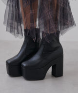 【ブラック/エクリュのみ定価】12cm厚底ストレッチショートブーツ【大きいサイズ有】