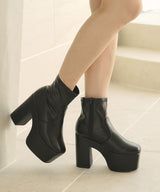 【ブラック/エクリュのみ定価】12cm厚底ストレッチショートブーツ【大きいサイズ有】