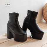 【ブラック/エクリュのみ定価】12cm厚底ストレッチショートブーツ【大きいサイズ有】