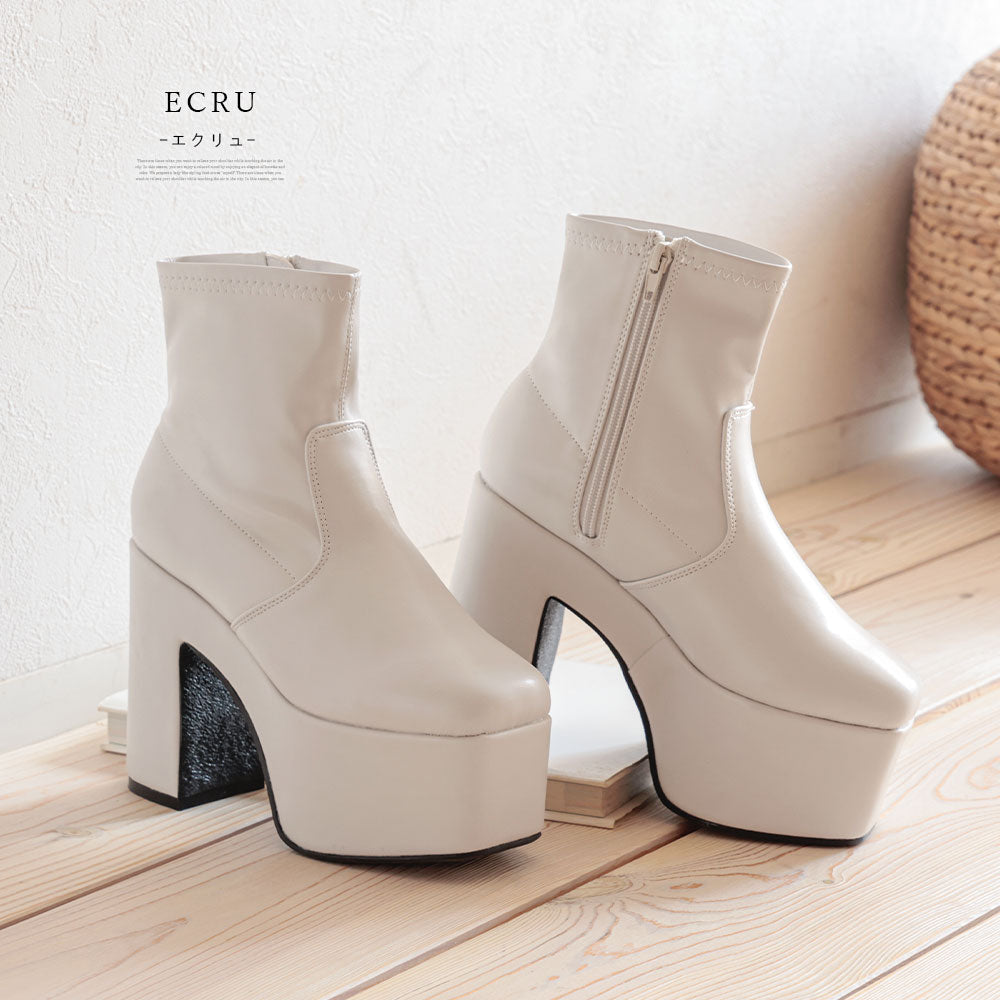 12cm盛れるショートブーツ Newlyme（ニューリーミー） ブーツ 12cm厚底ストレッチショートブーツ